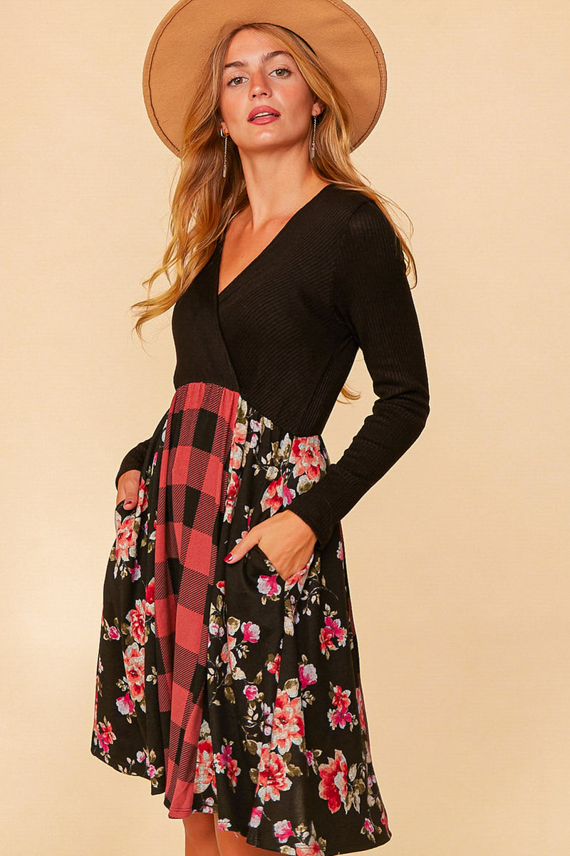 Buffalo Plaid & Floral Fit & Flare Dress 3X Buffalo Plaid & Floral Fit & Flare Dress 3X