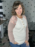 Cream & Mocha Floral Ribbed Long Sleeve