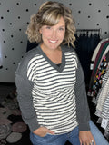 Striped V-Neck with Solid Sleeves