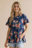 Buttery Soft Babydoll Top - Navy Floral