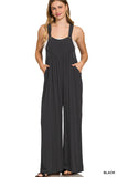 Woven Crepe Wide Leg Overalls