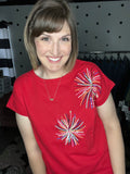 Short Sleeve Firework Sequin Top - Red