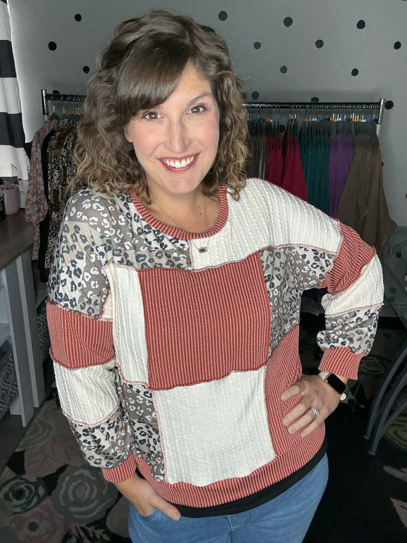 Rust and Cream Color Block Pullover