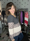 Charcoal Leopard Oatmeal V-neck