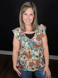 Daisy Print Flutter Sleeve Top