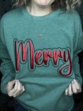 Merry Metallic Puff - Heather Green Crew Neck Fleece