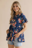 Buttery Soft Babydoll Top - Navy Floral