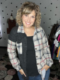 Charcoal & Taupe Plaid Button Up Shacket