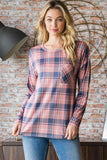 Coral & Navy Plaid Long Sleeve