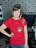 Short Sleeve Firework Sequin Top - Red