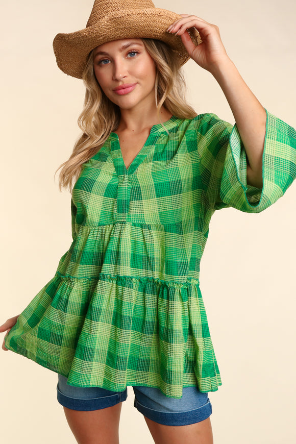 Plaid Babydoll Peplum Top