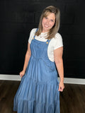 Chambray Tiered Jumper Dress
