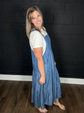 Chambray Tiered Jumper Dress