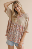 Oversized Oatmeal & Coral Floral Top