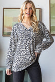 Beige Leopard Long Sleeve V-Neck