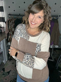 Taupe and Cream Color Block Pullover