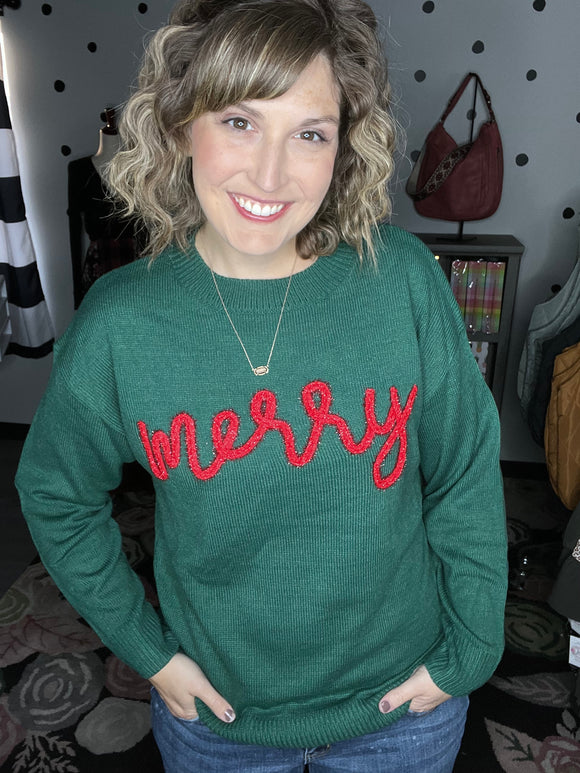 Green MERRY Sweater