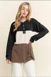 Neutral Color Blocked Ribbed Long Sleeve
