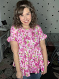 Buttery Soft Babydoll Top - Pink Floral