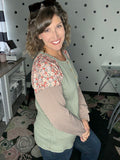 Mocha & Sage Floral Ribbed Long Sleeve