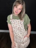 Oatmeal Floral Bib Overalls