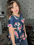 Buttery Soft Babydoll Top - Navy Floral