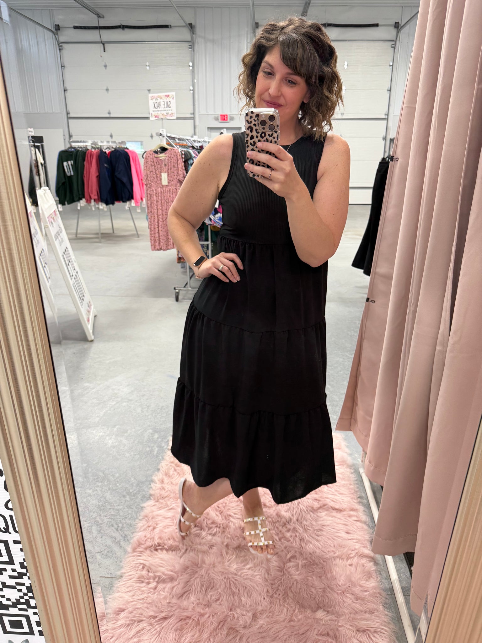 black tank midi dress Black Midi Tank Dress S