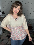Oversized Oatmeal & Coral Floral Top