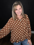 Oversized Brown Polka Dot Blouse