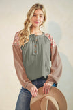 Mocha & Sage Floral Ribbed Long Sleeve