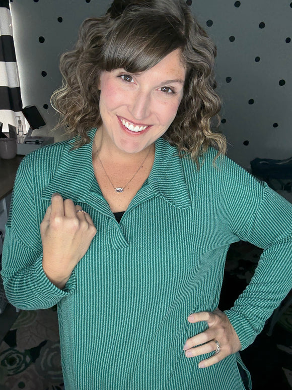 Ribbed Knit Collared Long Sleeve