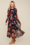 Navy Floral Mesh Midi Dress