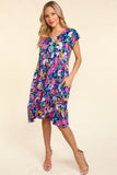 Navy Floral Flutter Sleeve V-Neck Dress