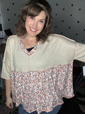 Oversized Oatmeal & Coral Floral Top