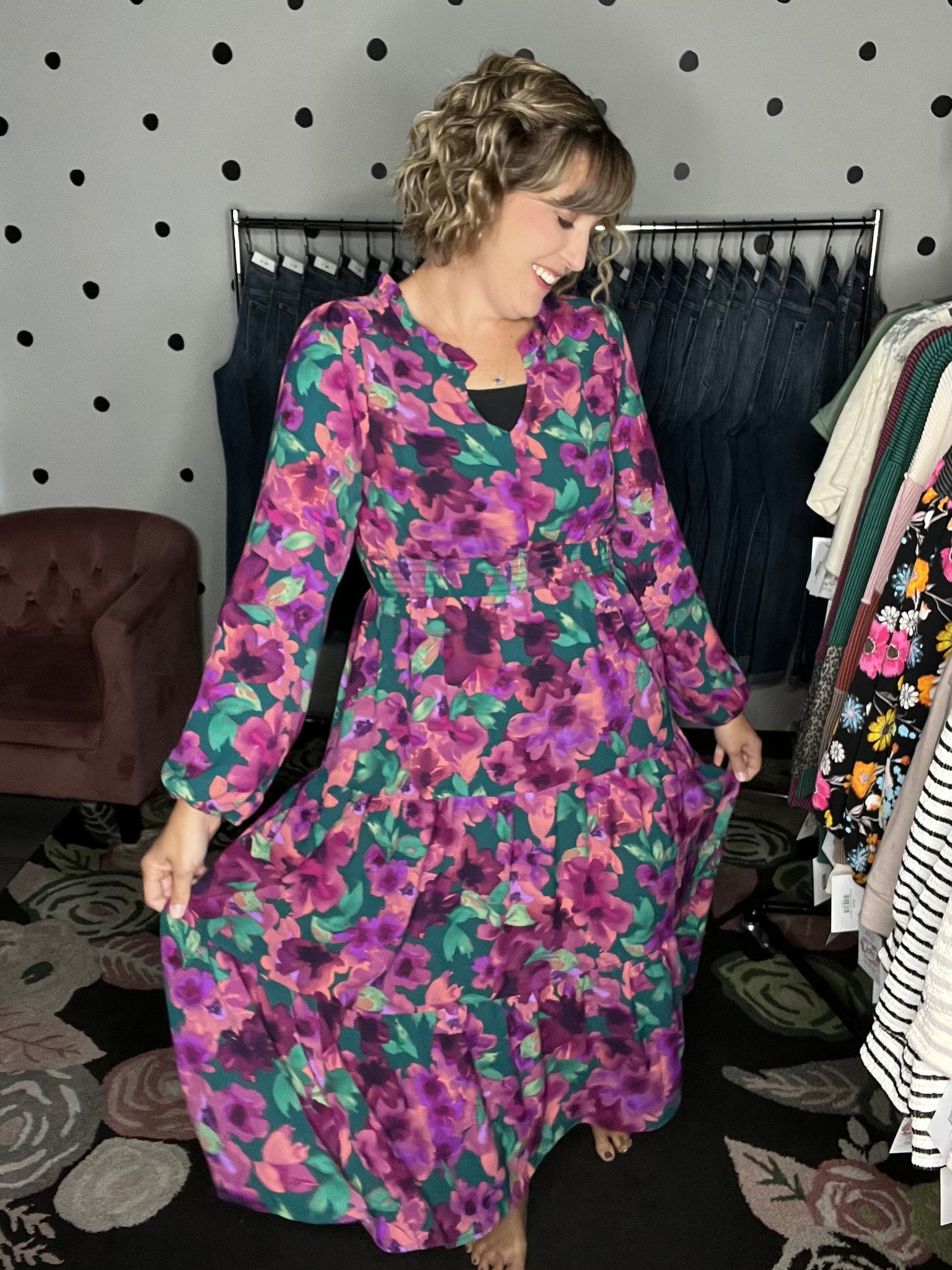 jewel tone long sleeve dress Jewel Neckline Long Sleeve A-Line Silhouette Gown Blue