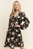 Black Floral Long Sleeve Dress