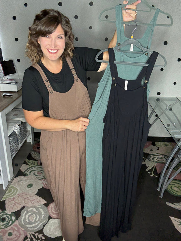 Woven Crepe Wide Leg Overalls