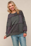 Charcoal Floral Color Block Pullover