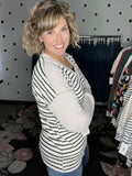 Striped V-Neck with Solid Sleeves