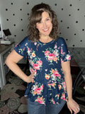 Buttery Soft Babydoll Top - Navy Floral