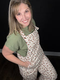 Oatmeal Floral Bib Overalls