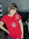 Short Sleeve Firework Sequin Top - Red