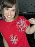 Short Sleeve Firework Sequin Top - Red