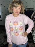 Retro Ghost & Pumpkins - Light Pink Sweatshirt