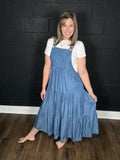 Chambray Tiered Jumper Dress