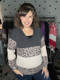 Charcoal Leopard Oatmeal V-neck