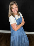 Chambray Tiered Jumper Dress