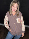 Brown & Floral Ribbed Shacket