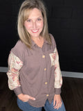 Brown & Floral Ribbed Shacket