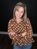 Oversized Brown Polka Dot Blouse